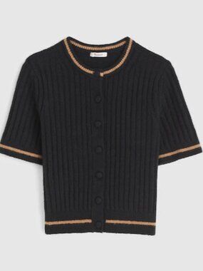 NWT Madewell Short Puff Sleeve Cardigan Merino Blend Soft Knit Preppy  Sz Small